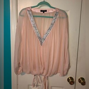 Baby Phat Sheer Bedazzled Blouse, Size: L, Color: Baby Pink